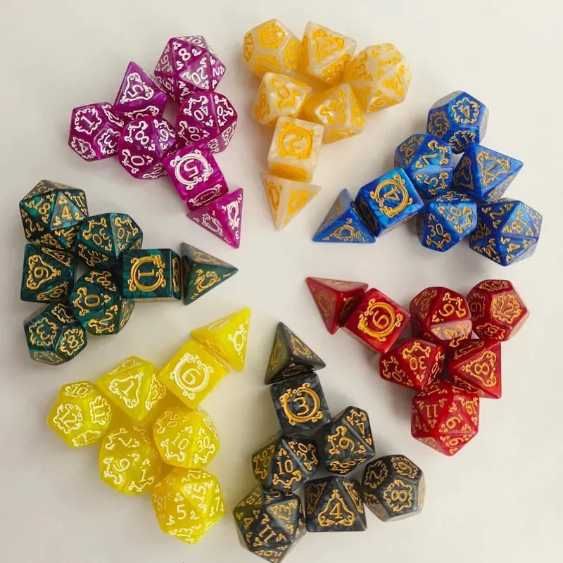 7-Piece DND RPG Polyhedral Dice Set – Dragon Pattern Acrylic Dice for Role Playing & Board Games