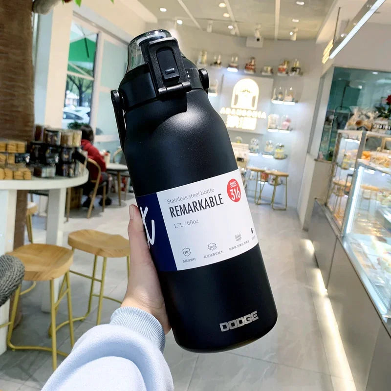 DODGE Large Capacity Vacuum Thermos Bottle with Straw – 1300ml/1700ml, 6–12Hr Insulated, CE/CIQ, 7 Colors