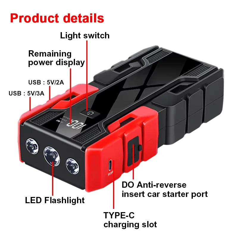 12V Portable Jump Starter – USB Power & Multi-Mode LED