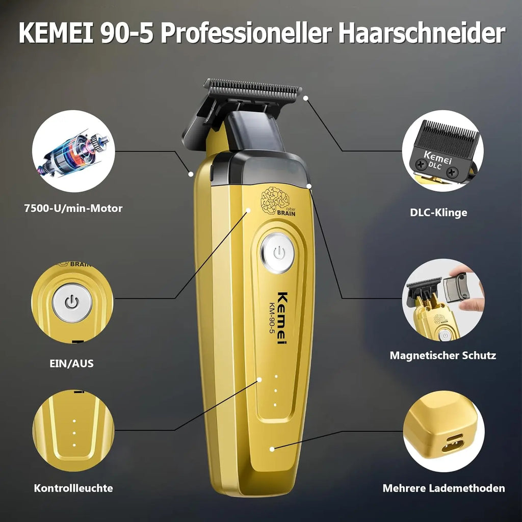 Kemei KM-90 Professional Hair Clipper Set – DLC Blade, Brushless Motor, 11,500 RPM, Cordless Barber Kit