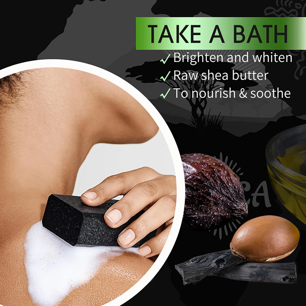 AILKE African Natural Black Soap Bar – Deep Cleansing, Anti-Acne & Brightening for Face & Body