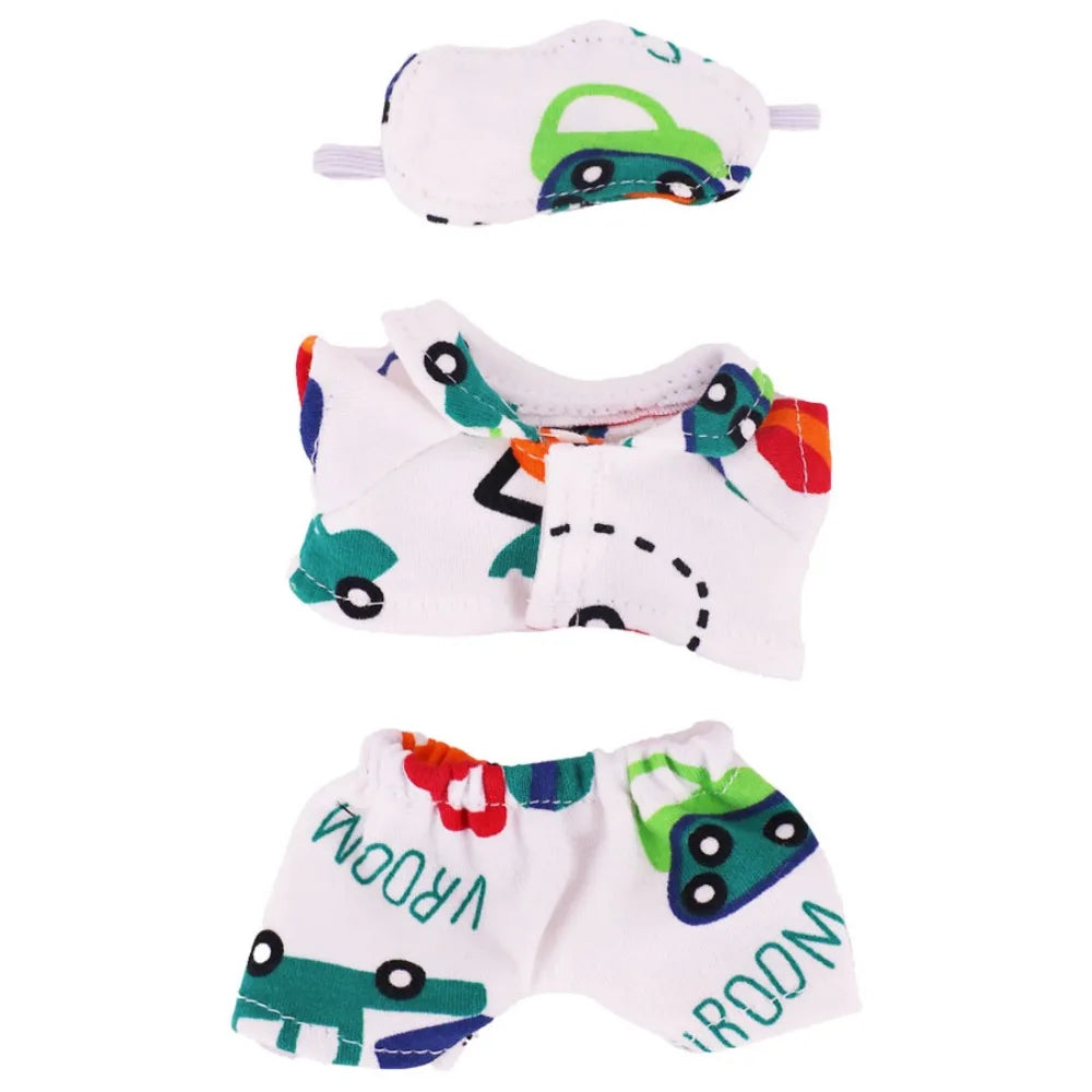 Doll Pajamas with Eye Mask – 15cm & 20cm Cotton Cartoon Doll Sleep Clothes & Bathrobe