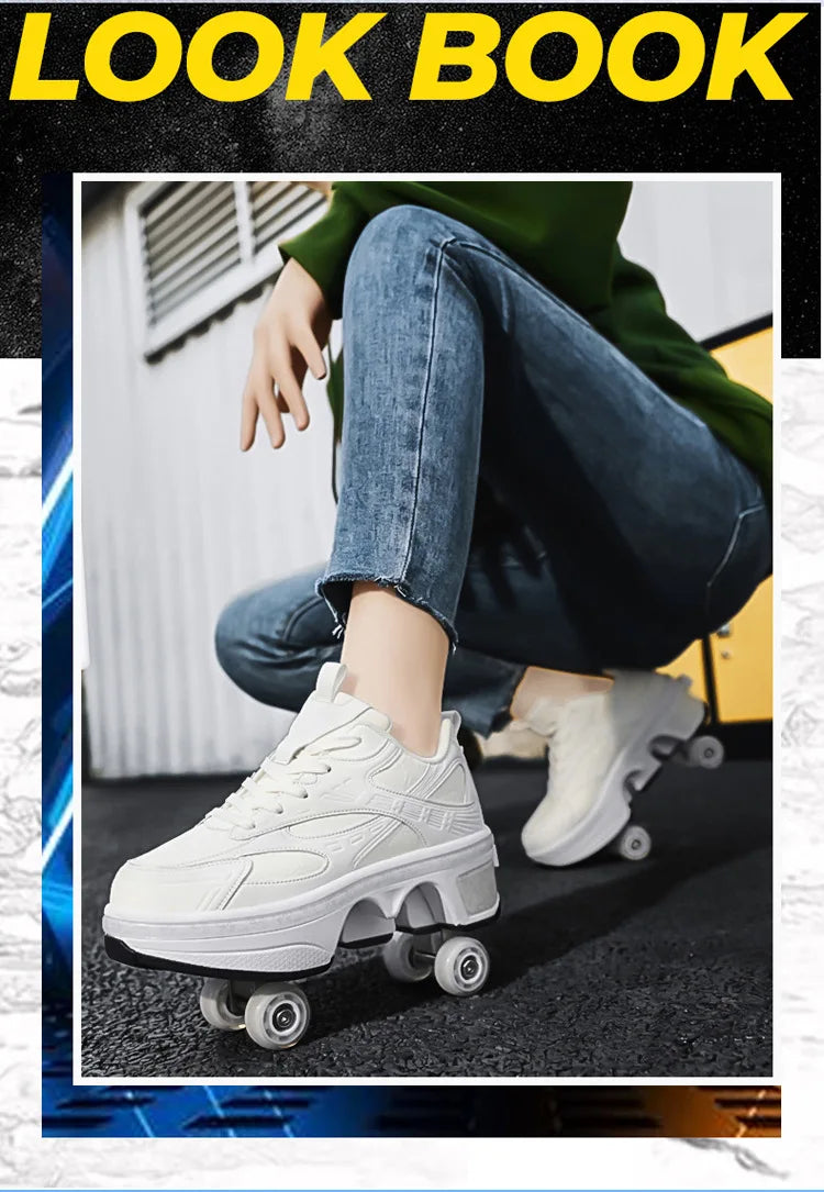 2-in-1 Deform Wheel Roller Skate Shoes – Invisible Removable Pulley, Automatic Walking & Skating Parkour Shoes