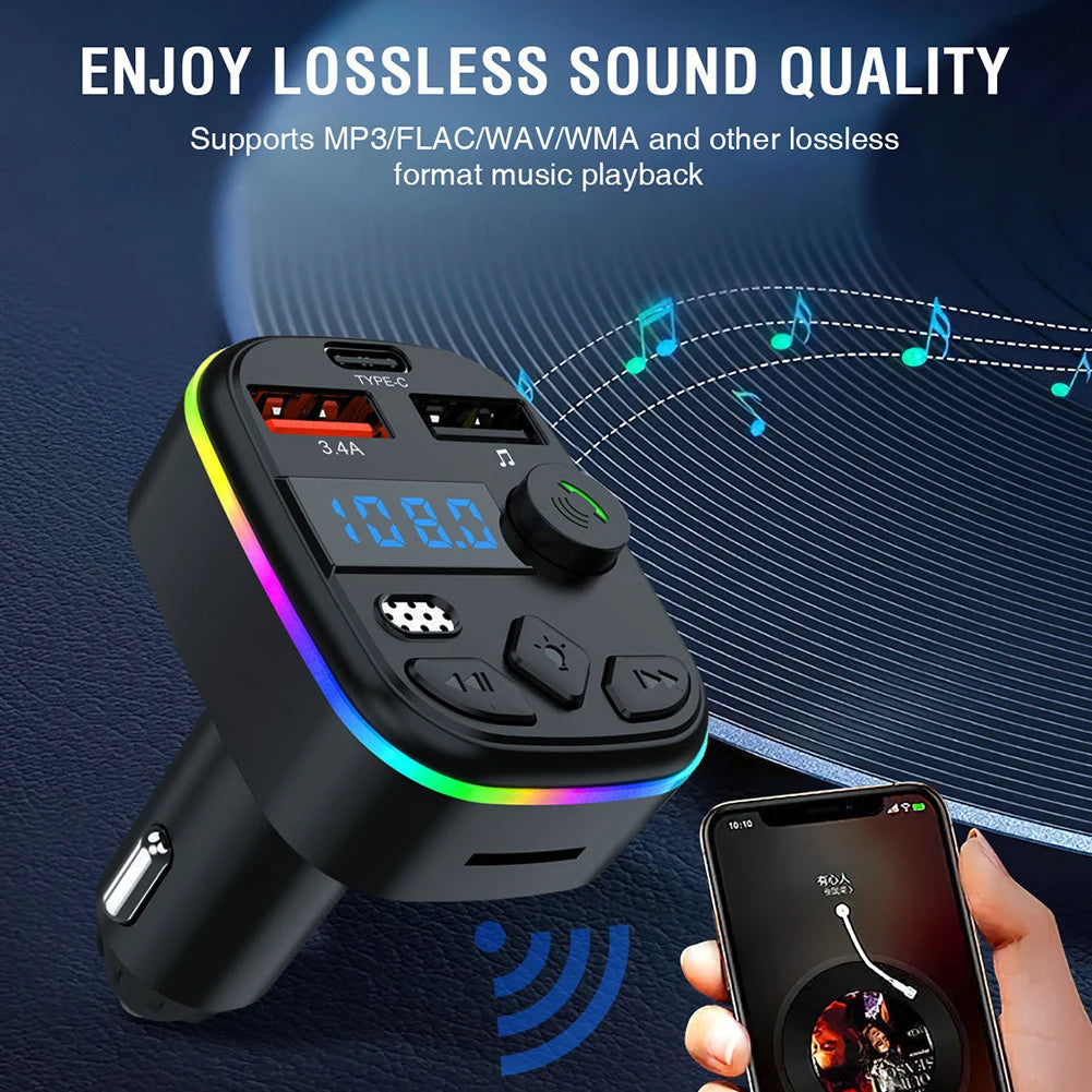 Bluetooth 5.3 FM Transmitter Car Kit — Hands-Free Calling, Dual USB Charging & MP3 Player