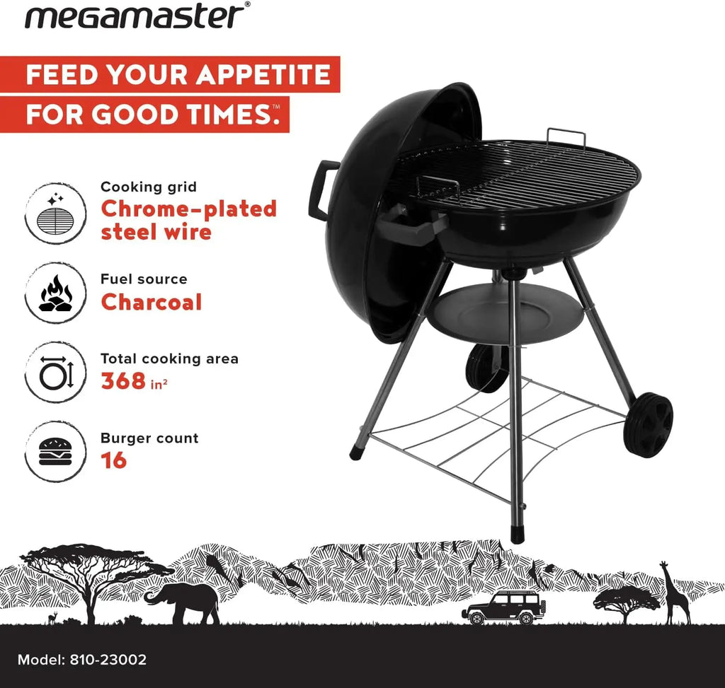 22-Inch Heavy Duty Charcoal Barbecue Grill | 354 Sq. In., Adjustable Air Vent, Portable for Camping & Outdoor Cooking