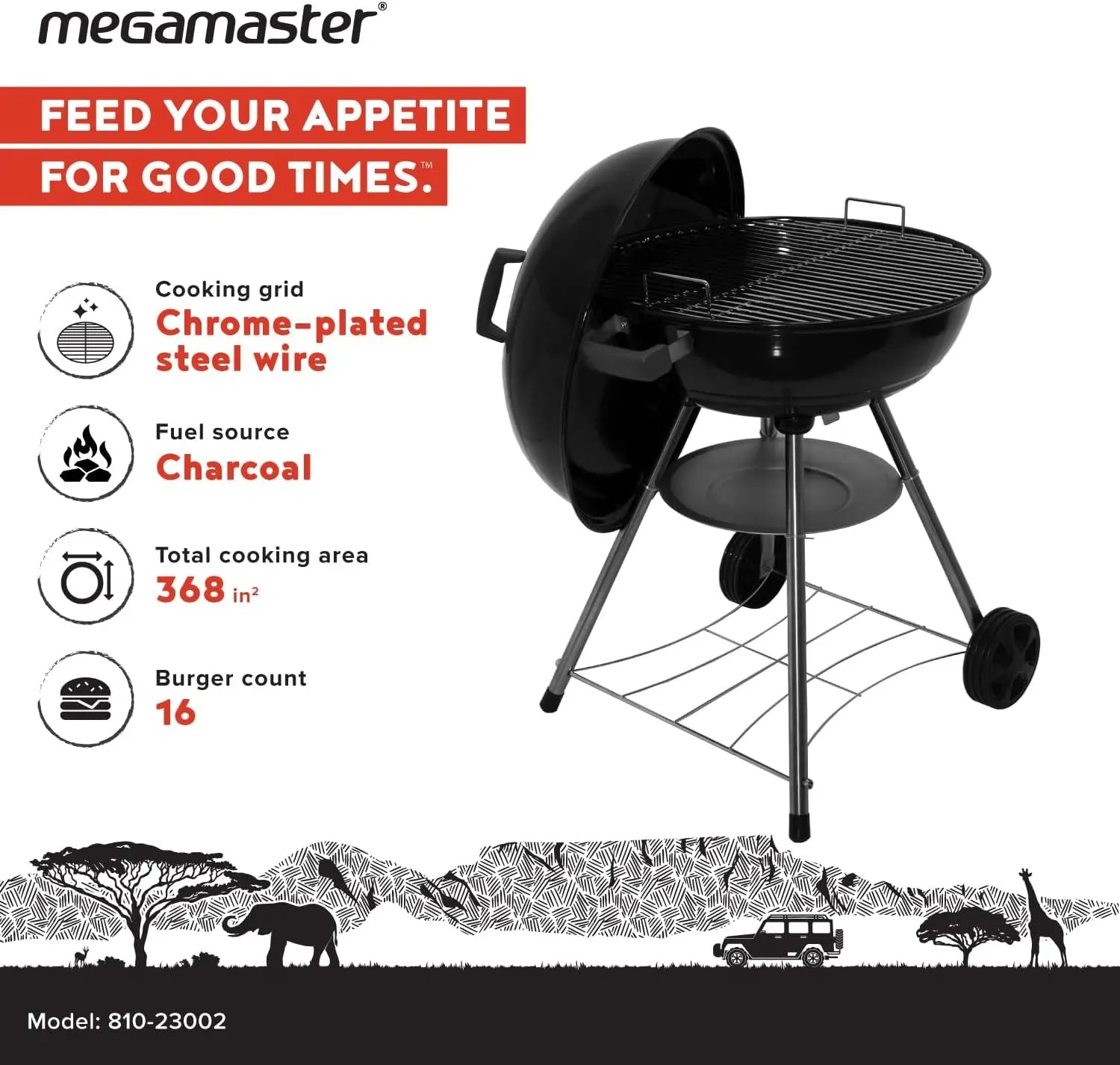 22-Inch Heavy Duty Charcoal Barbecue Grill | 354 Sq. In., Adjustable Air Vent, Portable for Camping & Outdoor Cooking