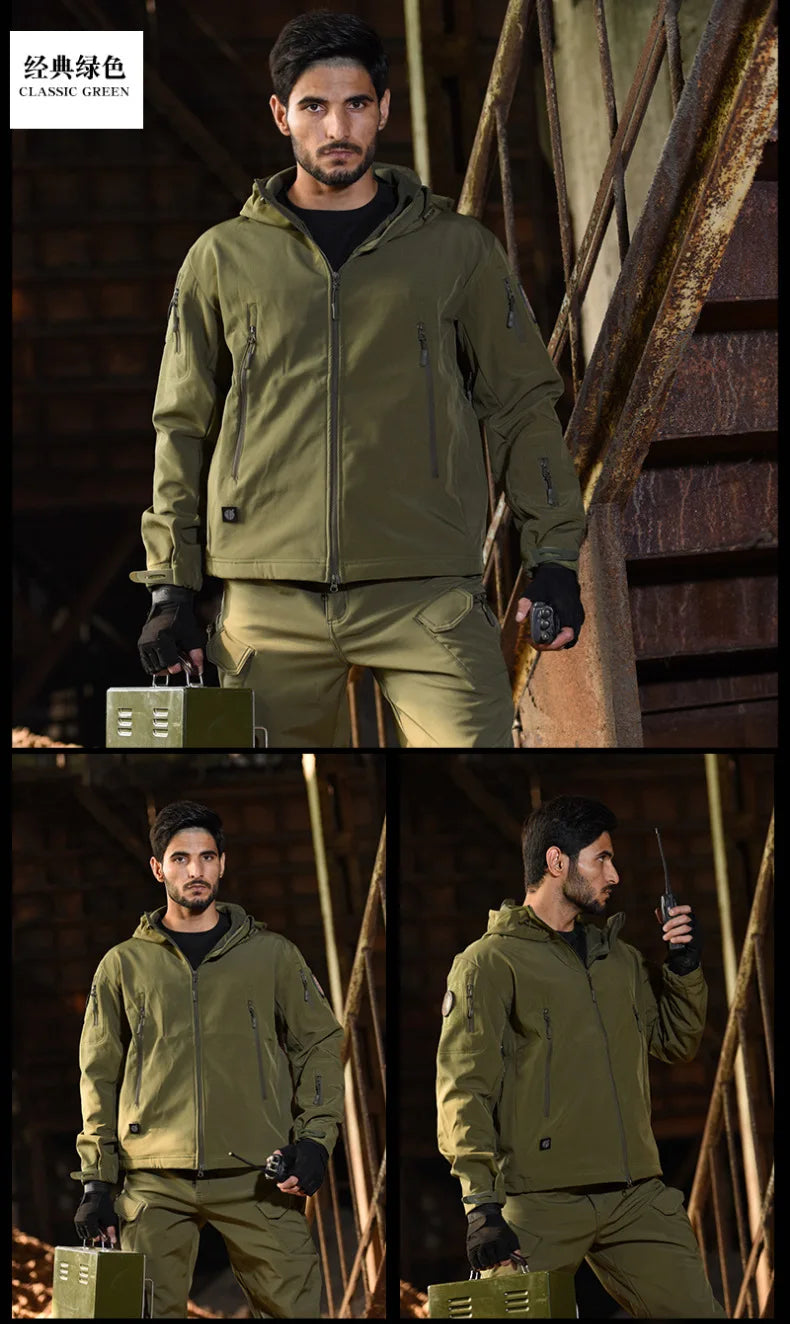 Men's Camouflage Tactical Set – Waterproof Softshell Fleece Jacket & Cargo Pants