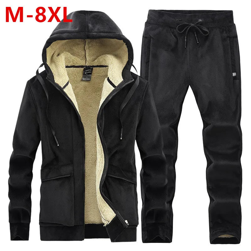 Men's Fleece Hooded Warm Tracksuit – Thick Winter Hoodie & Sweatpants Set