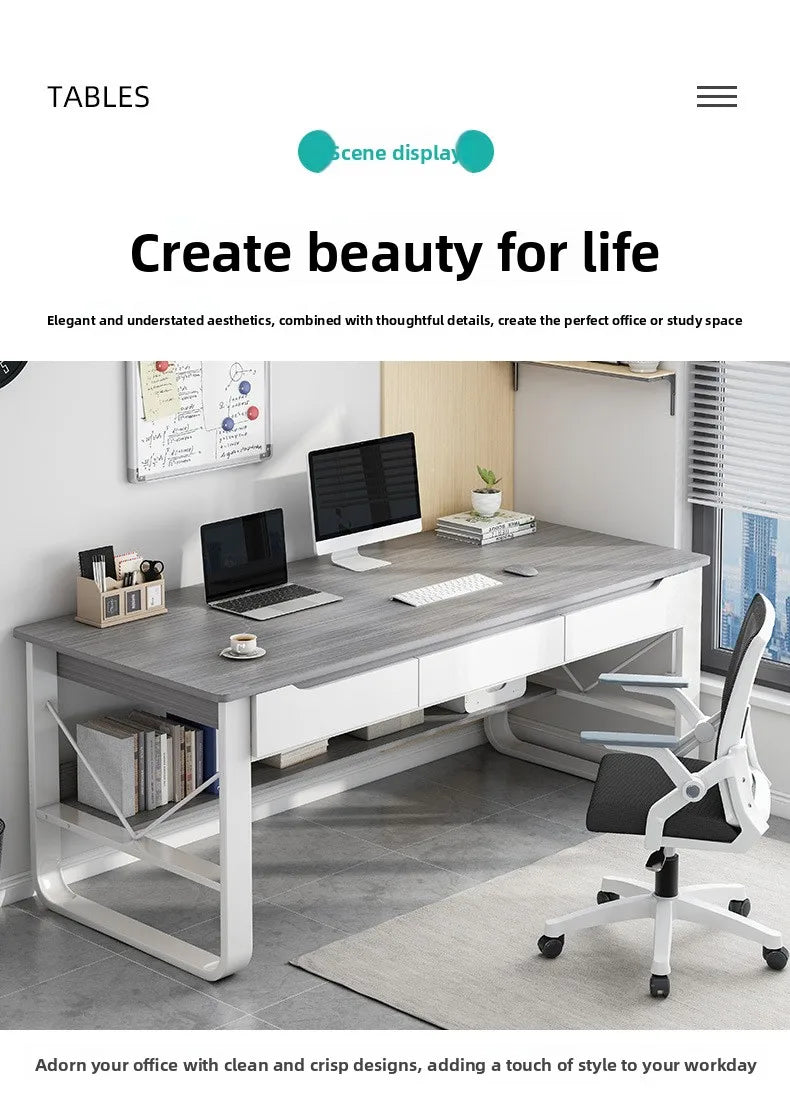 Multifunctional Computer Desk with Drawers — Metal Frame Student Study Desk, Multiple Sizes & Finishes