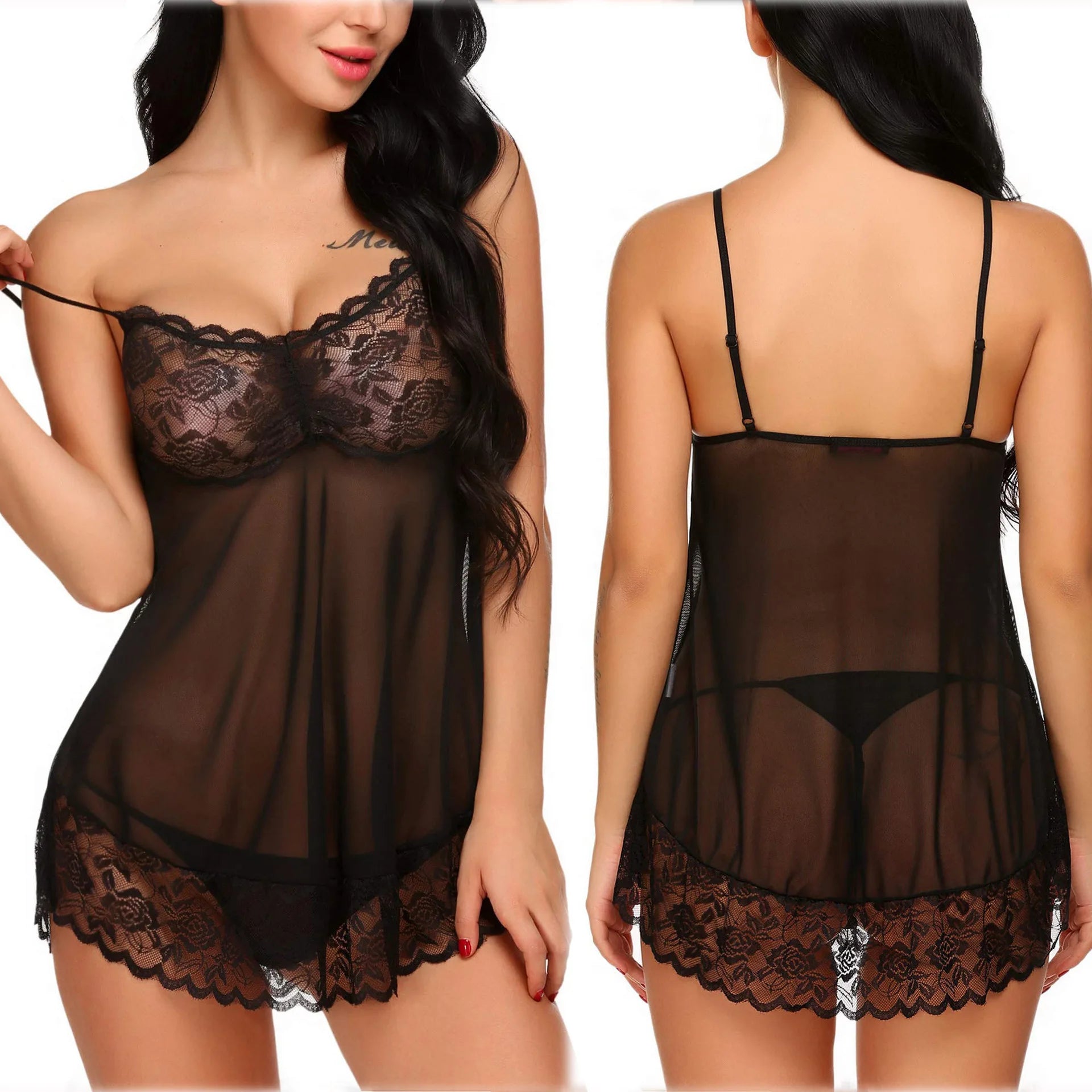 Sheer Lace Suspender Babydoll — Exotic Nightgown Dress