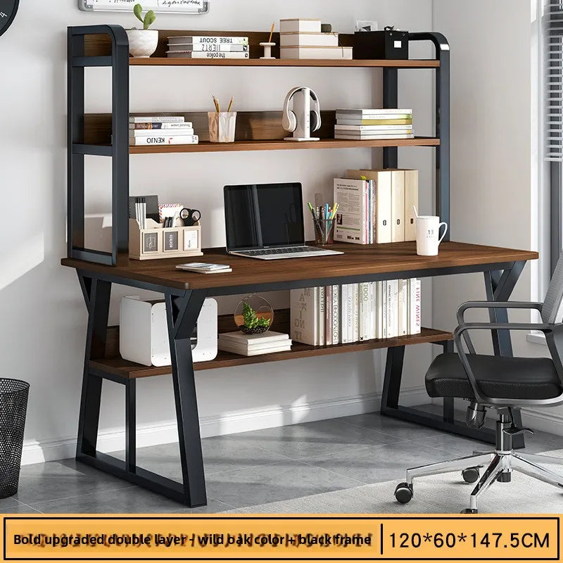Computer Desk with Integrated Bookshelf — Simple Wood Writing Desk for Small Apartments, Multiple Sizes & Finishes