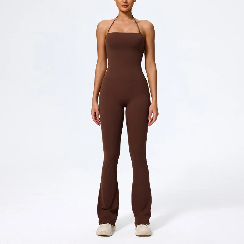 Women's Sleeveless Yoga Jumpsuit – Gym Flared Overalls Neck-Hanging Backless Sportswear