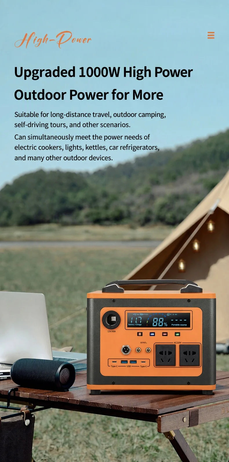 LiFePO4 Portable Power Station with AC & USB-C