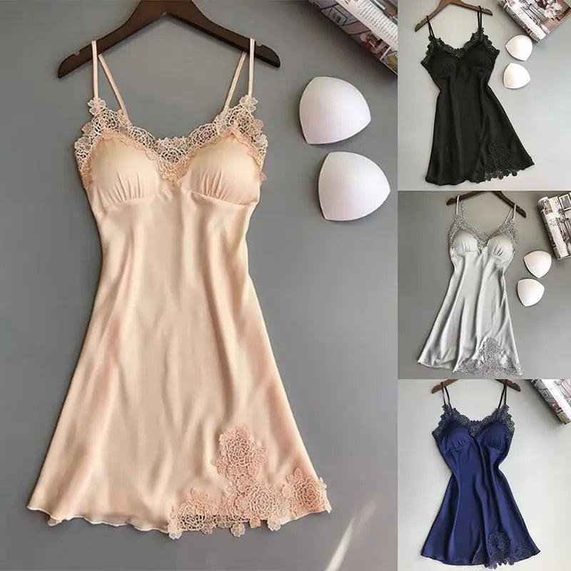 Women's Ice Silk Suspender Nightdress | Satin Halter Slip Dress Sleepwear