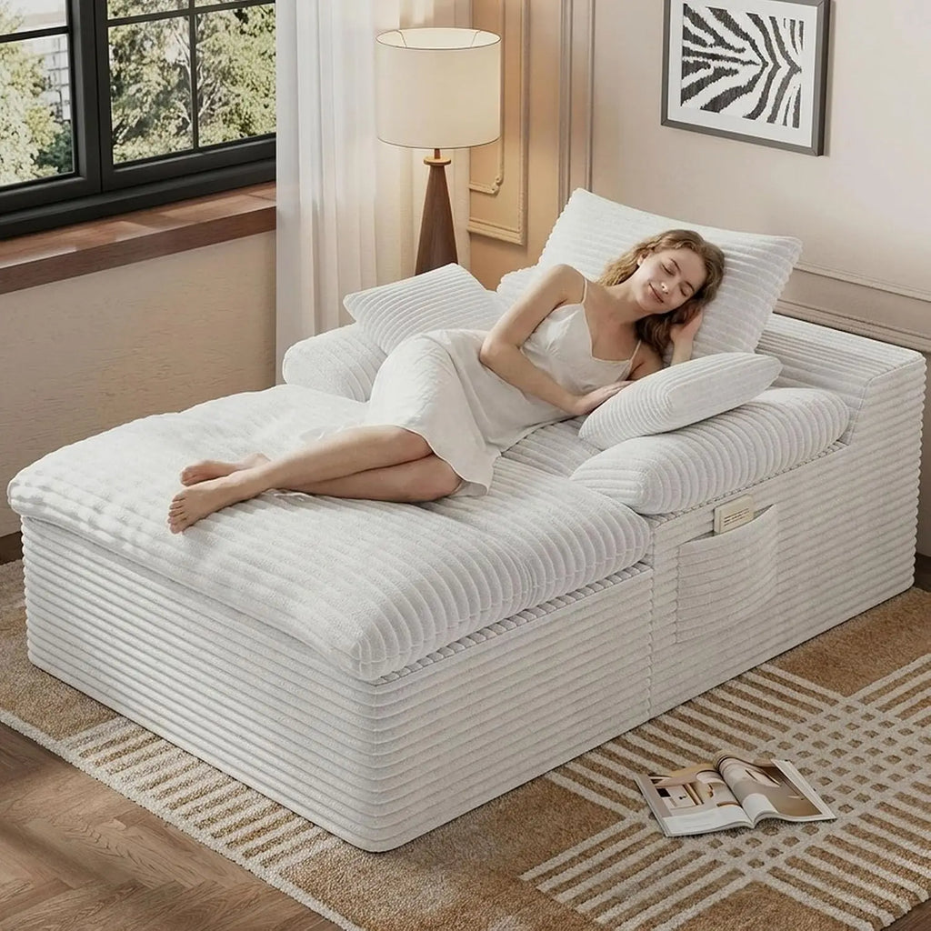 Oversized Corduroy Chaise Lounge with Cup Holders