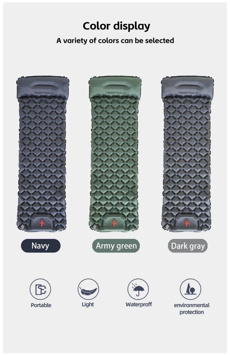Inflatable Camping Air Mattress with Pillow – Self-Inflating Sleeping Pad for Hiking & Climbing