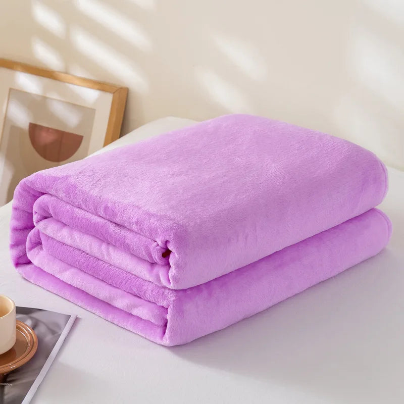 Coral Fleece Flannel Blanket – Solid Blue & Pink Soft Warm Bedspread & Sofa Cover