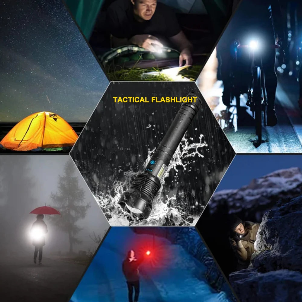 90000 Lumens XHP90 LED Tactical Flashlight – Rechargeable USB Zoomable 7-Mode Torch