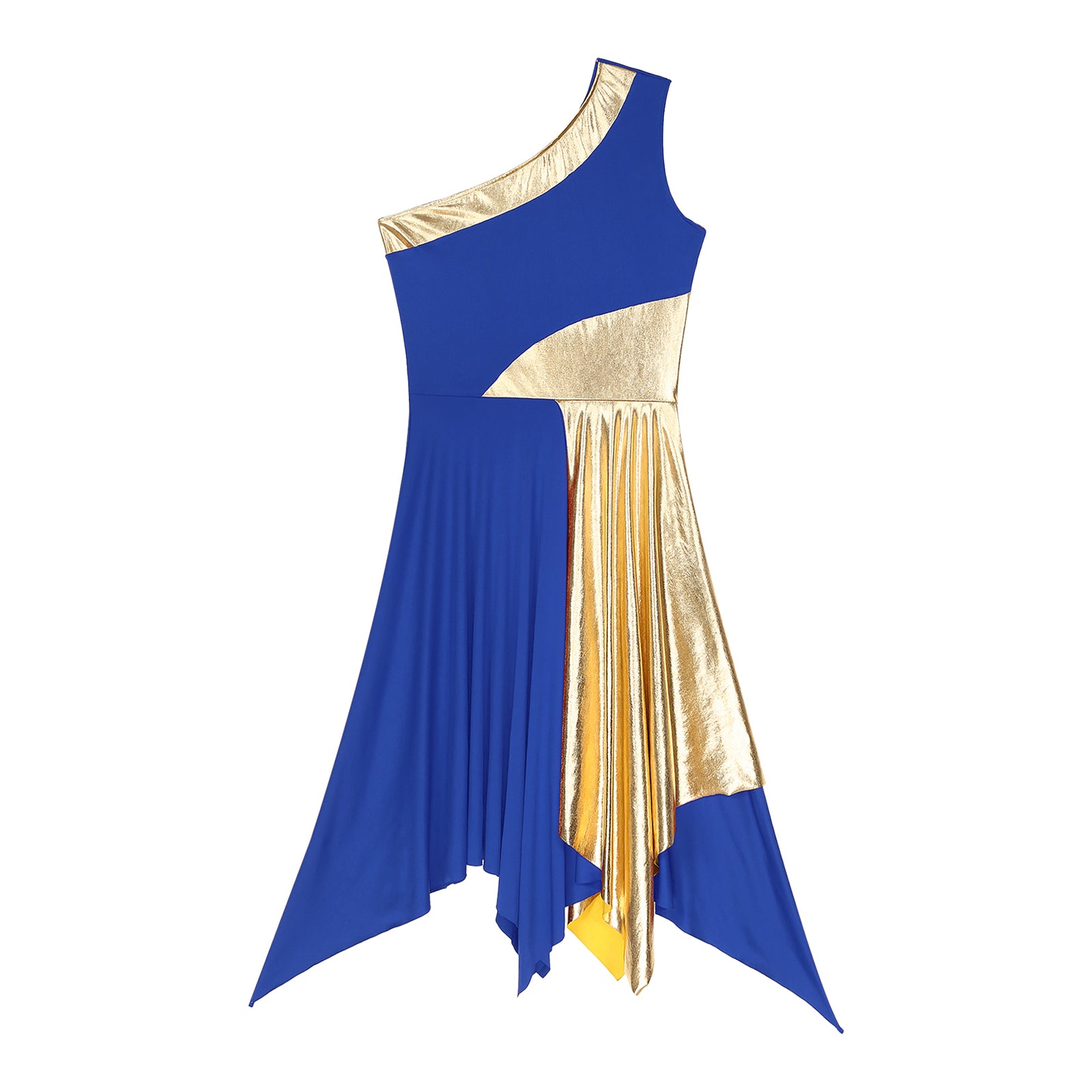 One Shoulder Irregular Hem Dance Performance Dress — Lyrical Worship Dancewear Costume