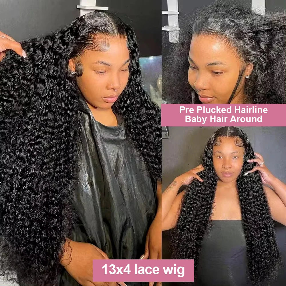 40–50 Inch Water Wave Curly Lace Front Wig | 300% Density 13x4 13x6 7x5 HD Glueless Brazilian Human Hair for Women