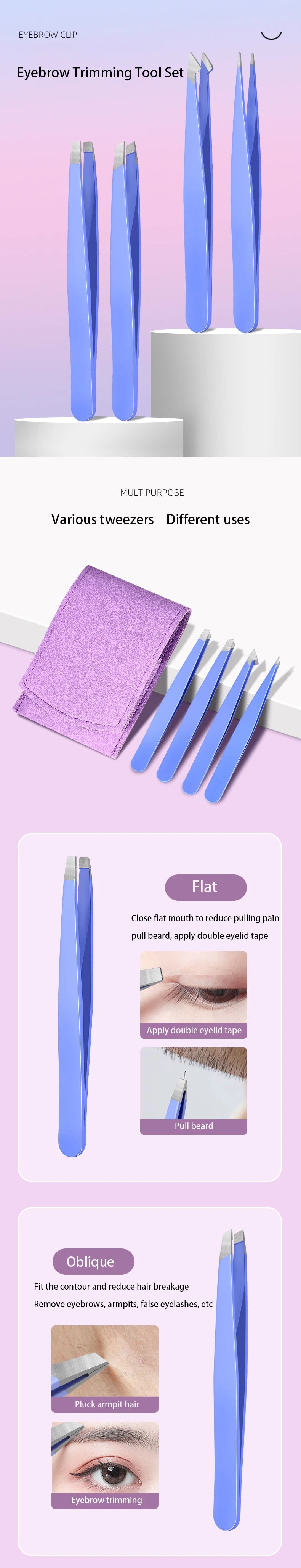 4-Piece Stainless Steel Eyebrow Tweezer Set
