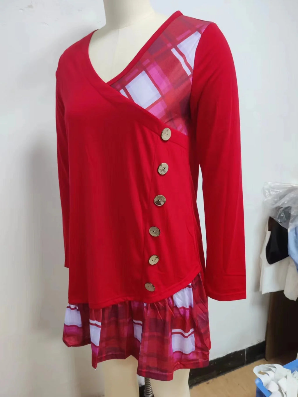 Long Sleeve V-Neck Loose Party Dress — Elegant Button Casual Autumn Winter Dress