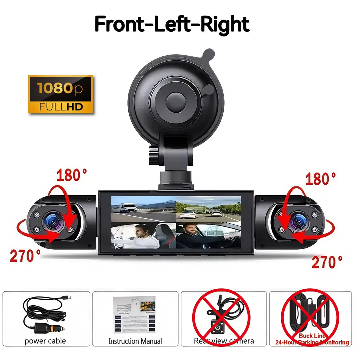 360° 4-Camera Car Dash Cam DVR System – Front, Rear, Interior & Side, Night Vision, Loop Recording