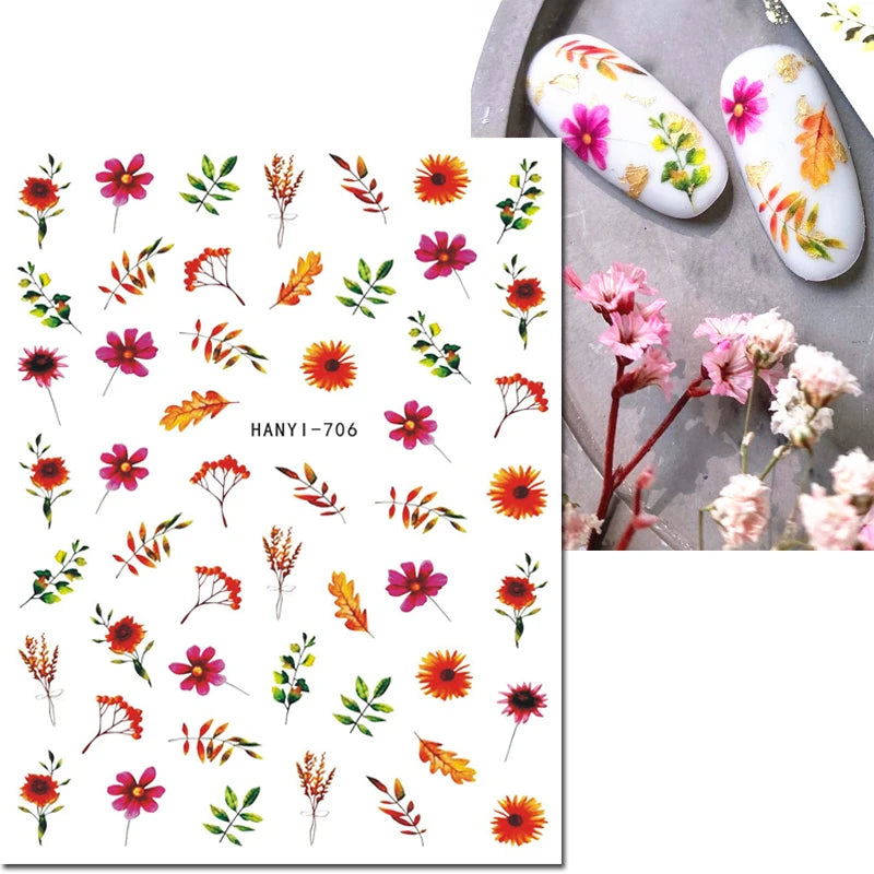 3D Summer Tropical Nail Art Sticker Decals — Palms, Butterflies & Flowers