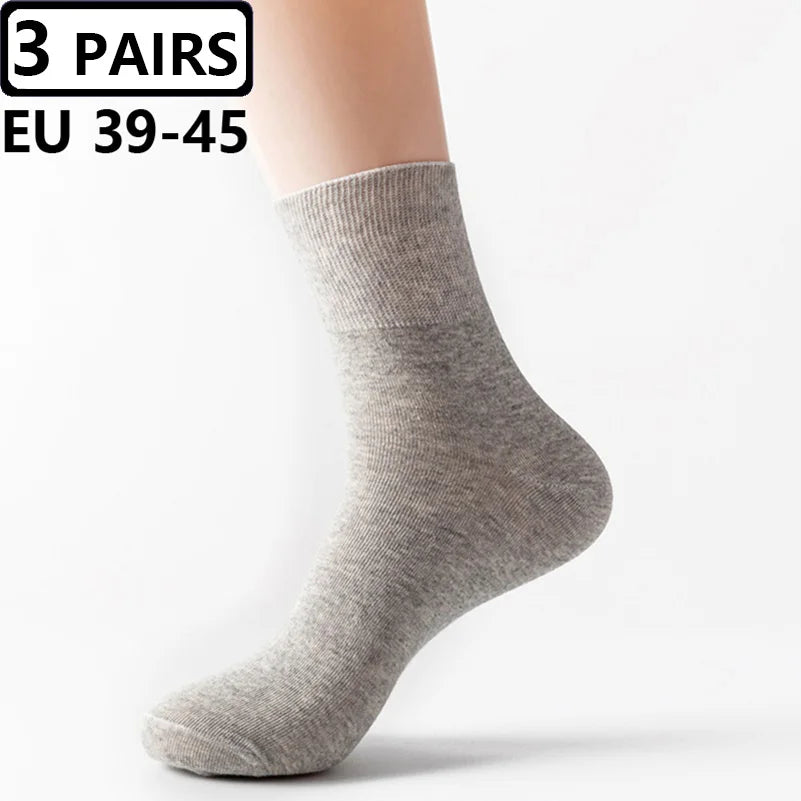 Plus Size Diabetic Varicose Vein Socks EUR 45–50 – 3 Pairs Cotton Loose Mouth Comfort Socks for Men & Women