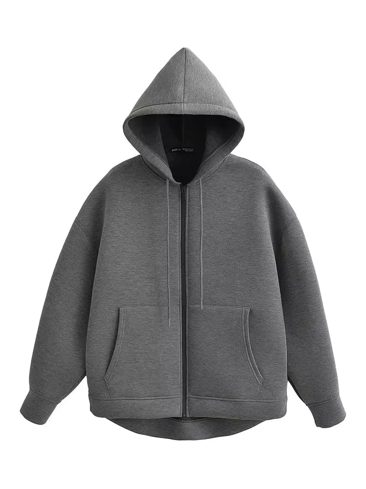 Women's Oversized Zip-Up Hoodie Coat – High Street Double Pocket Outerwear