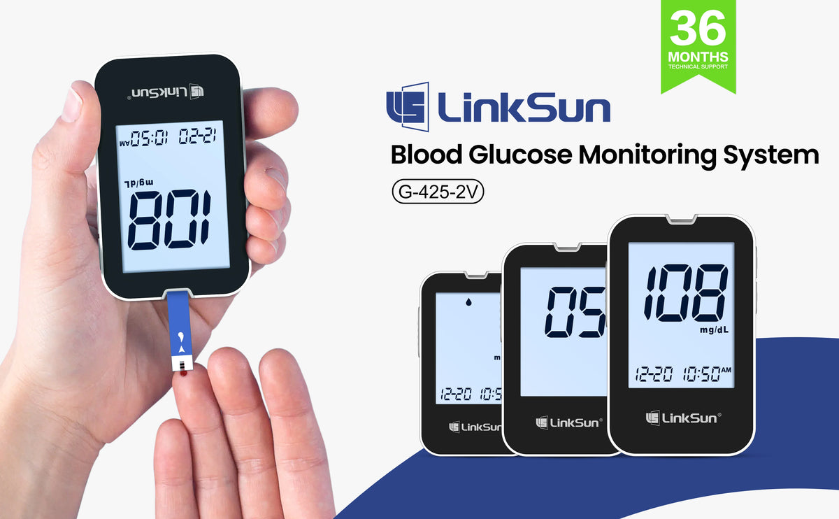 LinkSun G-425-2V Blood Glucose Meter Kit – No Coding Glucometer with Large Display, 5-Second Results for Home Diabetes Testing