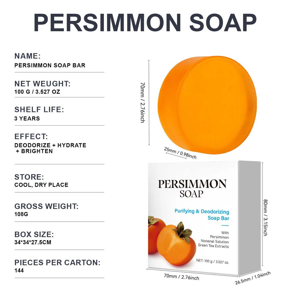 Persimmon & Green Tea Soap Bar – Natural Body Odor Soap for Men & Women, 100g