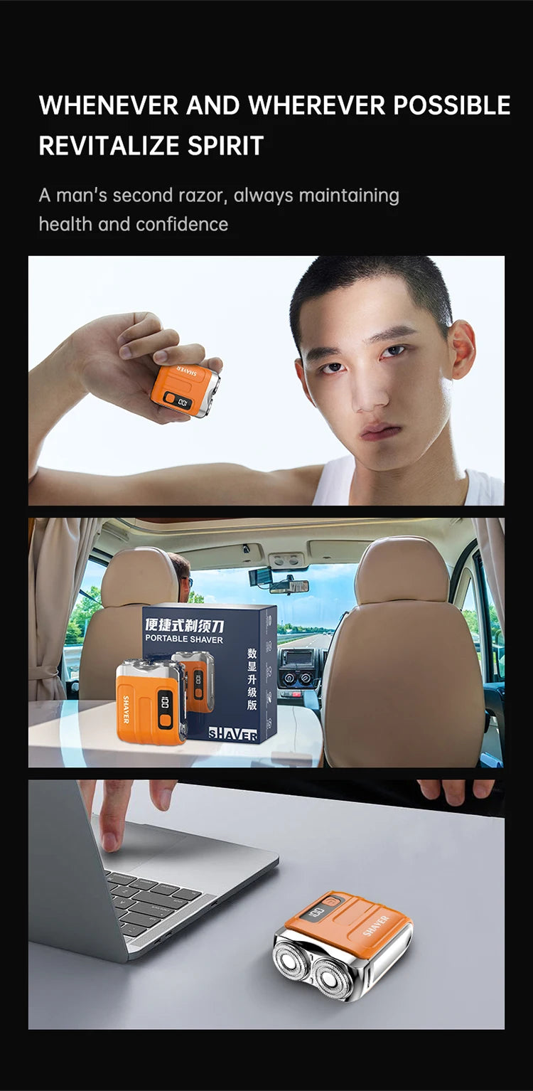 Mini Electric Smart Shaver – Digital Display, Dual Blade Rechargeable Beard Trimmer for Home & Car