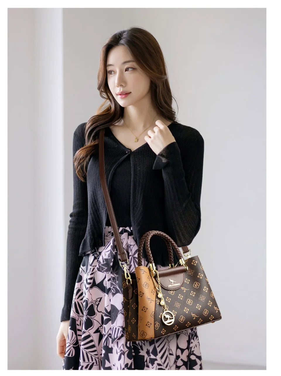 VANDERWAH Woven Handle Alligator Microfiber Leather Tote – Luxury Designer Shoulder Handbag for Women