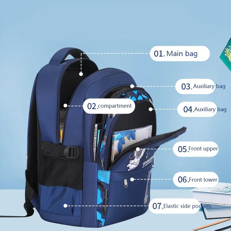 Astronaut Kids School Backpack – Waterproof Oxford Cartoon Book Bag for Boys & Girls Ages 2–16