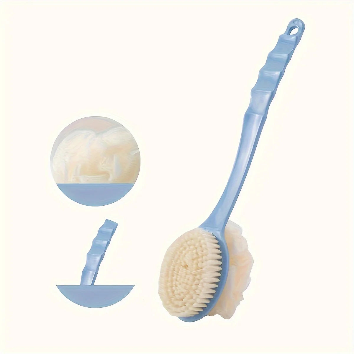 Soft Loofah & Bristles Bath Body Brush — Long Handle Shower Brush for Body, Face & Spa Washing