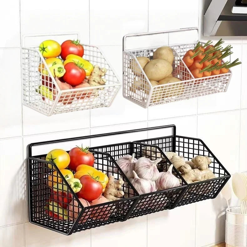 Wall-Mounted Kitchen Storage Rack — Vegetables, Fruits, Spice & Condiment Organizer Shelf