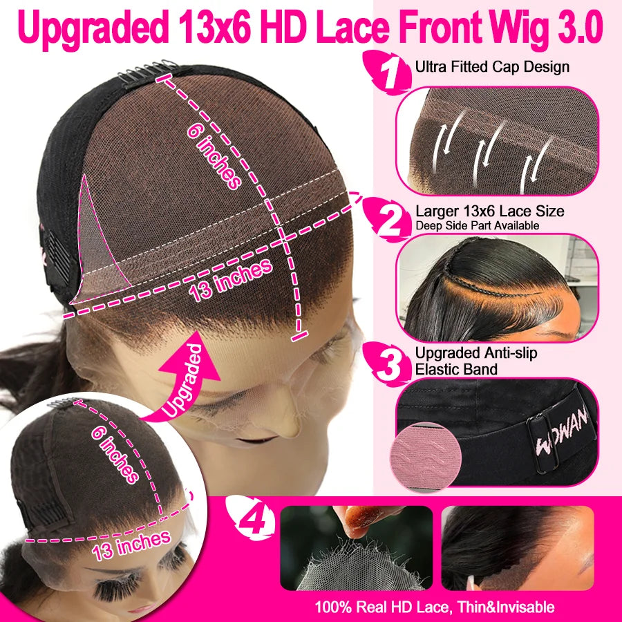 WOW ANGEL 250% Density Straight Lace Front Wig | 13x6 Invisible HD Lace Melt Skin Brazilian Human Hair