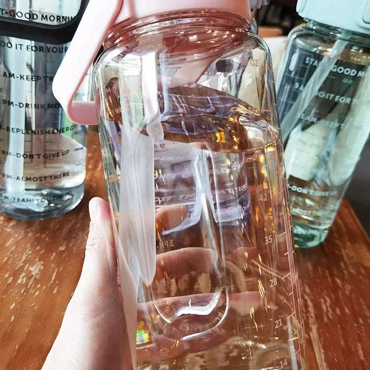 2L Large Capacity Motivational Water Bottle with Straw & Time Marker – BPA-Free Portable Fitness Bottle