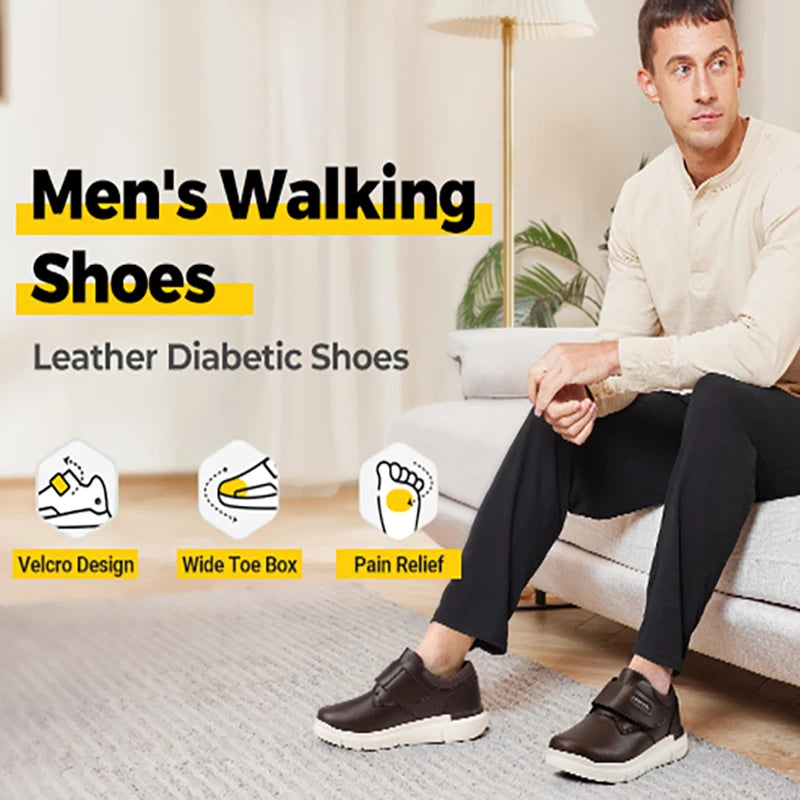 FitVille Men's Wide Diabetic Leather Shoes – Slip-On Orthopedic Footwear for Swollen Feet, Neuropathy & Foot Pain Relief