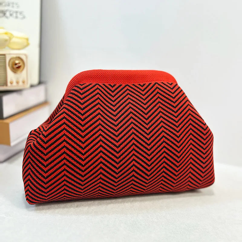 Woven Crochet Cotton Clutch Bag – Colorblock Knit Dumpling Cloud Purse for Women