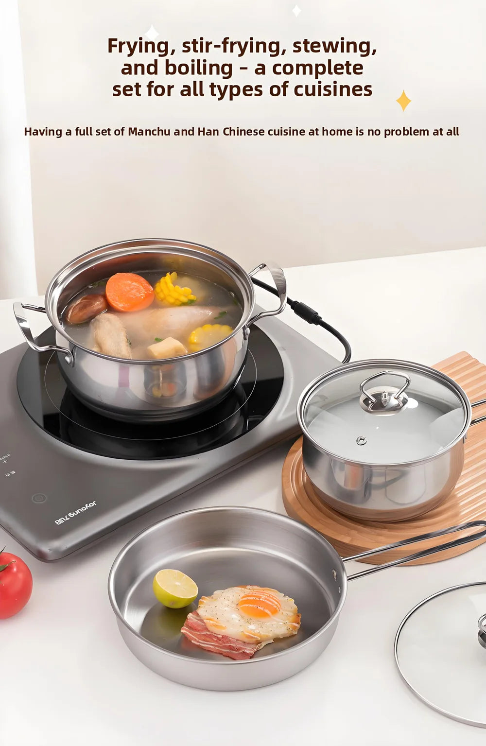 3-Piece Stainless Steel Cookware Set – Stockpot, Saucepan & Frying Pan