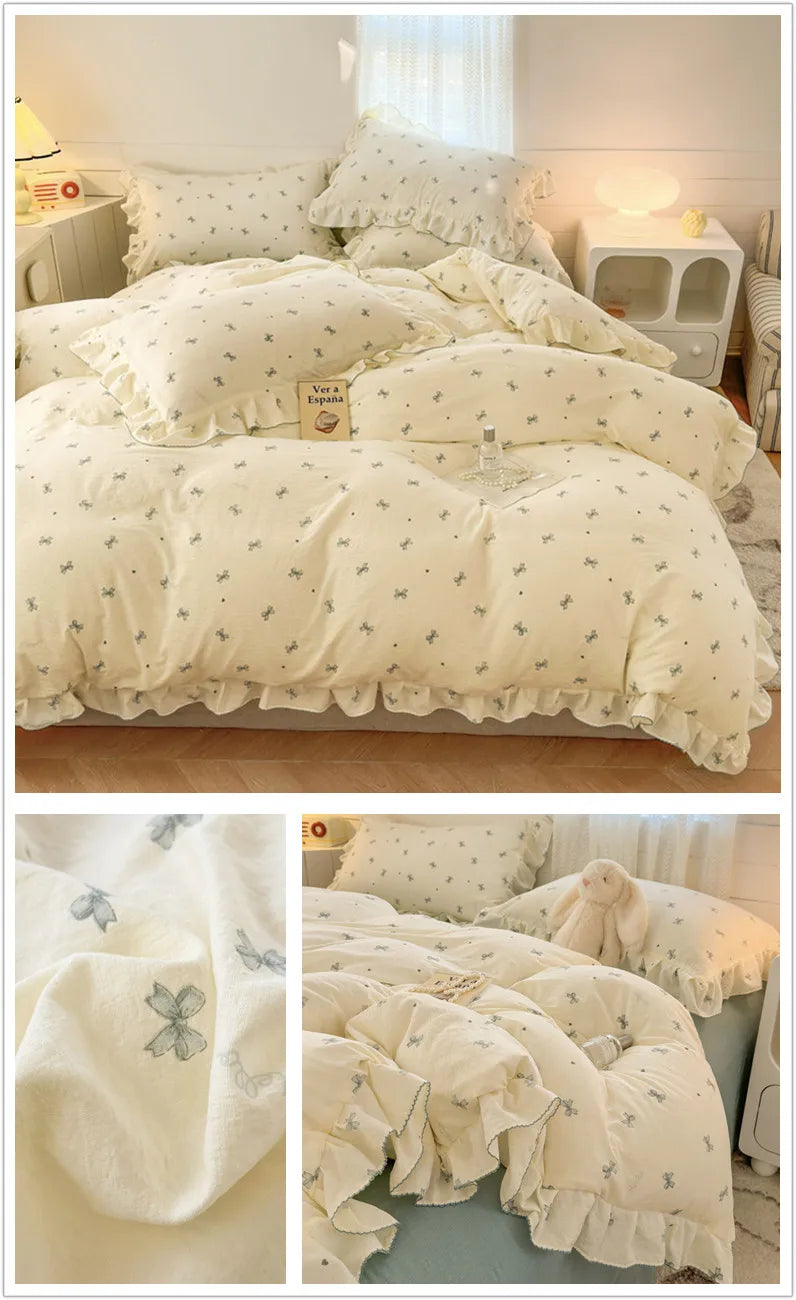 Lace Ruffle Duvet Cover – Printed Floral Comforter Cover for Adults & Kids, Single to King