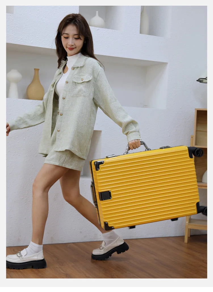 Aluminum Frame Leather Trolley Case — 20"/24"/26"/28" Universal Wheels