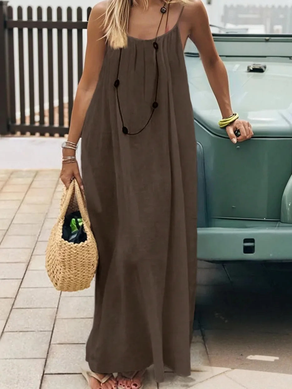 Women's Loose Spaghetti Strap Casual Homewear Dress – Solid Color Vacation Summer Dress 2026