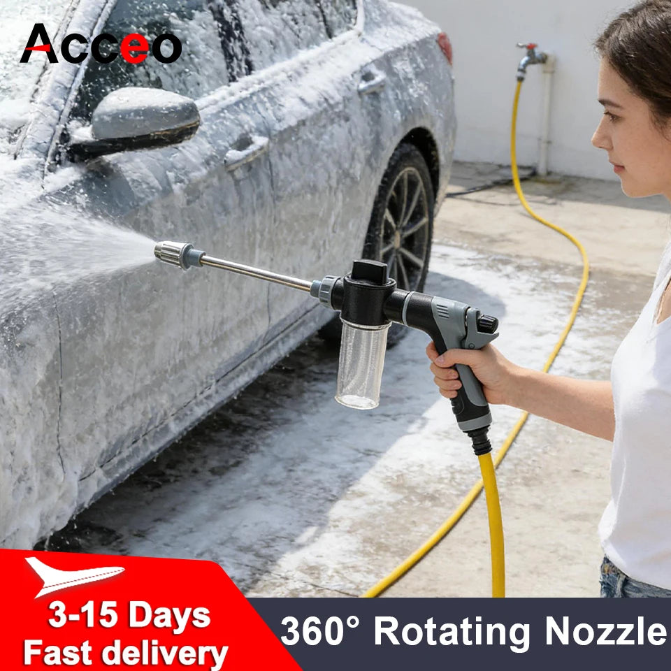 360° Rotating High-Pressure Water Gun – Car Wash Kit & Garden Sprinkler, Plastic or Metal, 1m–20m Hose Options