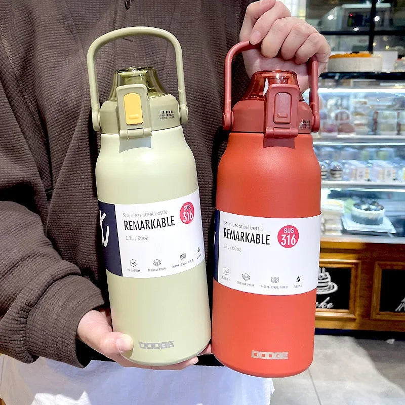 DODGE Large Capacity Vacuum Thermos Bottle with Straw – 1300ml/1700ml, 6–12Hr Insulated, CE/CIQ, 7 Colors