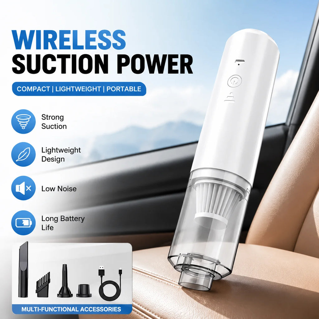 Cordless Mini Car Vacuum Cleaner – White Handheld