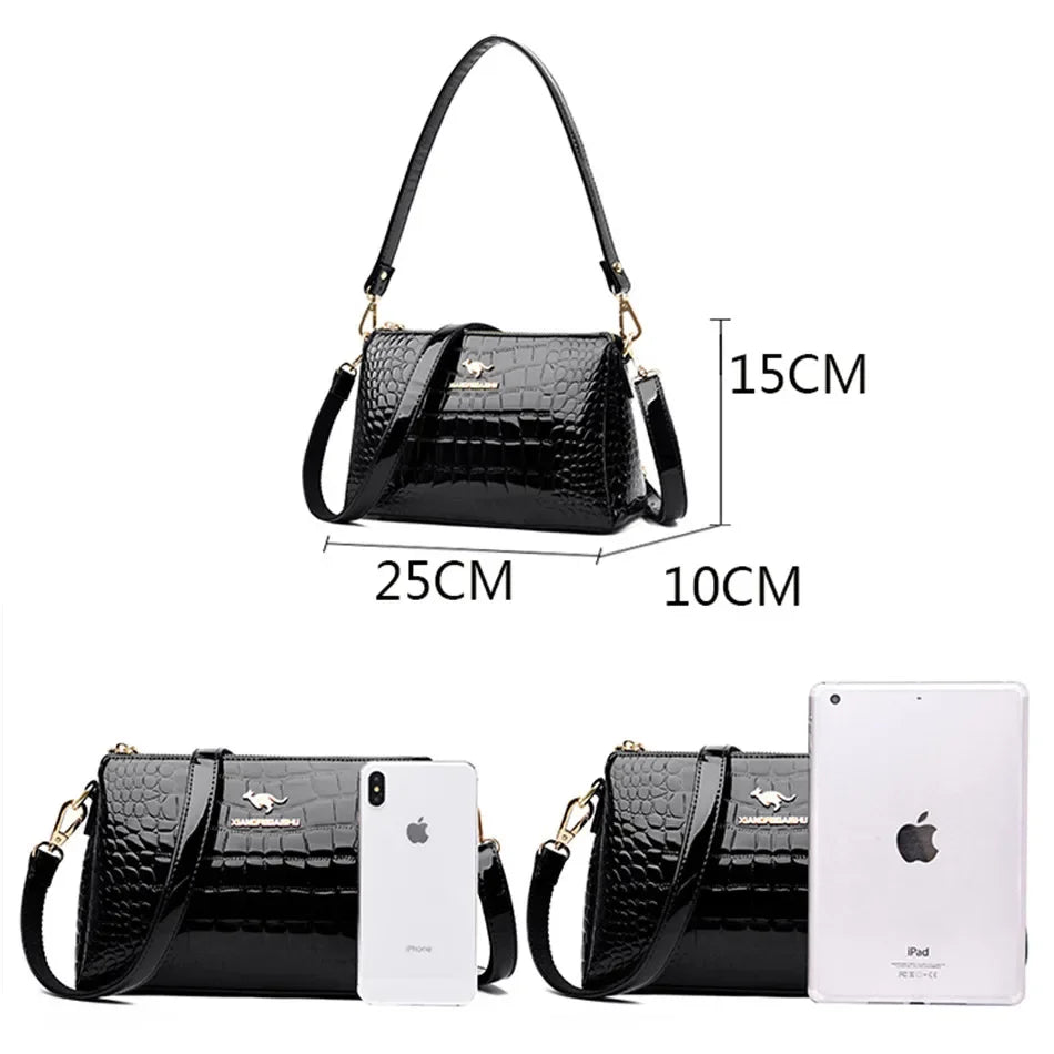 Luxury PU Alligator 3-Layer Flap Shoulder Bag – Sequin Crossbody Handbag for Women