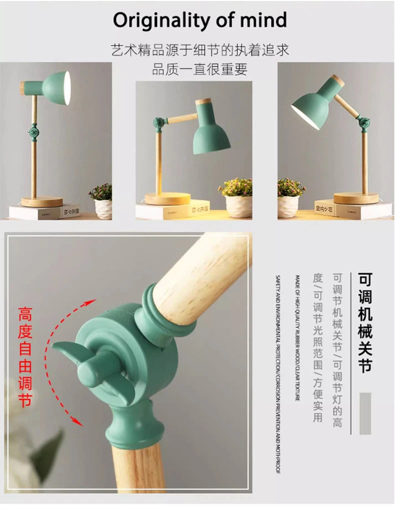 Wooden Desk Lamp – Nordic-Style Adjustable Head